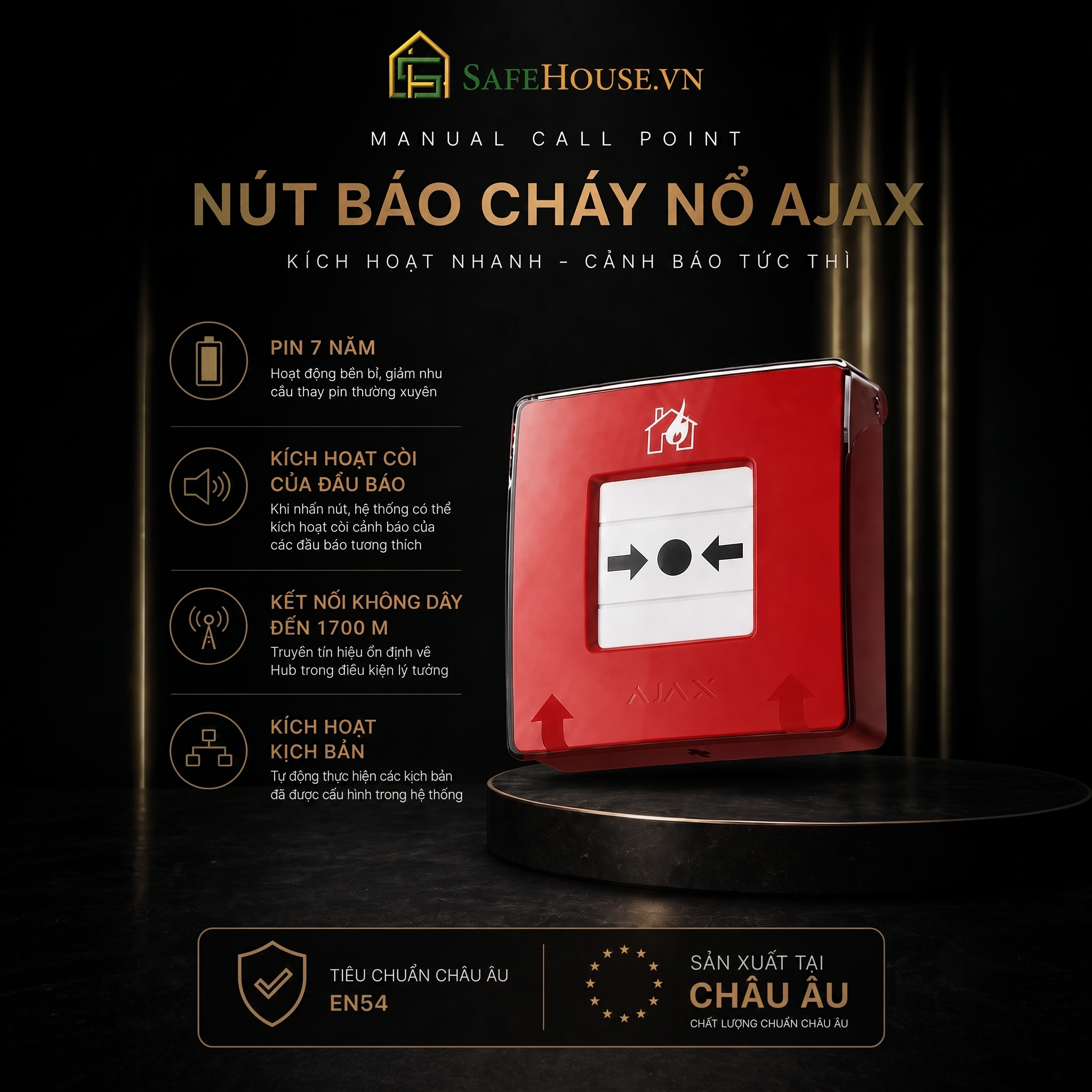 Ajax ManualCallPoint (Red): Nút kích hoạt báo cháy khẩn cấp